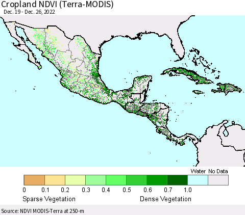 Mexico Central America and the Caribbean Cropland NDVI (Terra-MODIS) Thematic Map For 12/19/2022 - 12/26/2022