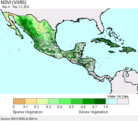 Mexico Central America and the Caribbean NDVI (VIIRS) Thematic Map For 9/6/2021 - 9/13/2021