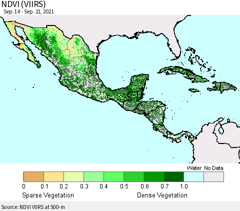 Mexico Central America and the Caribbean NDVI (VIIRS) Thematic Map For 9/14/2021 - 9/21/2021