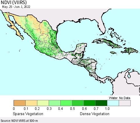Mexico Central America and the Caribbean NDVI (VIIRS) Thematic Map For 5/25/2022 - 6/1/2022