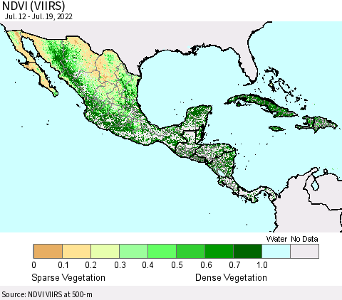 Mexico Central America and the Caribbean NDVI (VIIRS) Thematic Map For 7/12/2022 - 7/19/2022