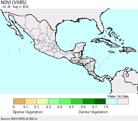 Mexico Central America and the Caribbean NDVI (VIIRS) Thematic Map For 7/28/2022 - 8/4/2022