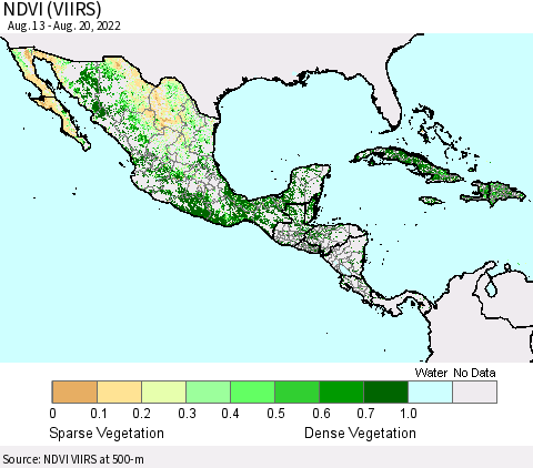 Mexico Central America and the Caribbean NDVI (VIIRS) Thematic Map For 8/13/2022 - 8/20/2022