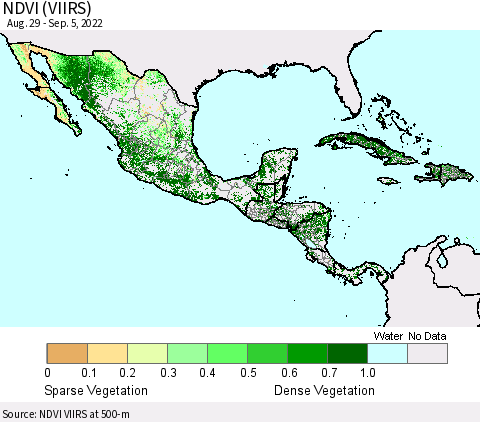 Mexico Central America and the Caribbean NDVI (VIIRS) Thematic Map For 8/29/2022 - 9/5/2022