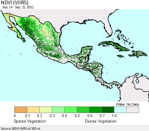 Mexico Central America and the Caribbean NDVI (VIIRS) Thematic Map For 9/14/2022 - 9/21/2022