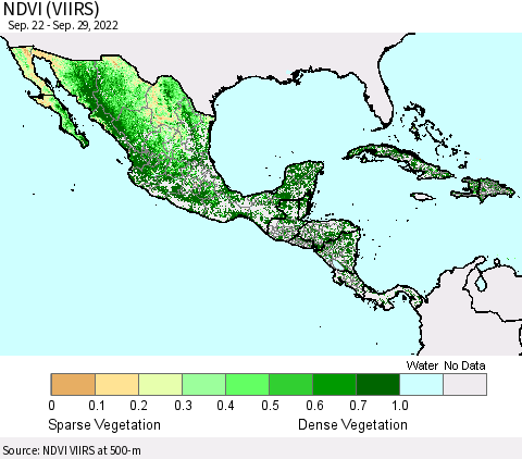 Mexico Central America and the Caribbean NDVI (VIIRS) Thematic Map For 9/22/2022 - 9/29/2022