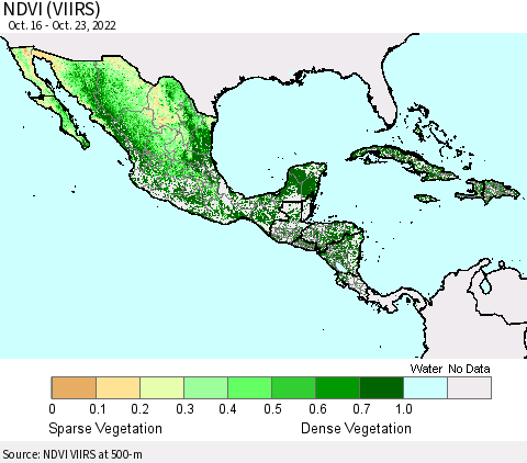 Mexico Central America and the Caribbean NDVI (VIIRS) Thematic Map For 10/16/2022 - 10/23/2022