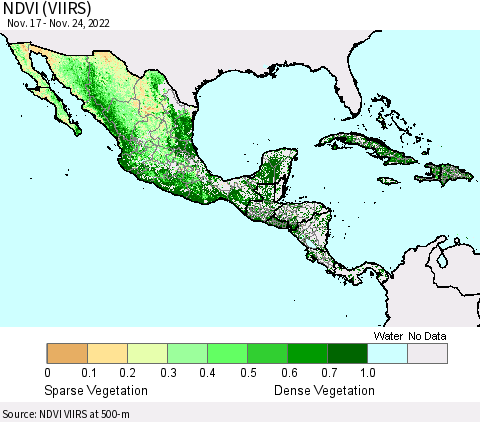 Mexico Central America and the Caribbean NDVI (VIIRS) Thematic Map For 11/17/2022 - 11/24/2022