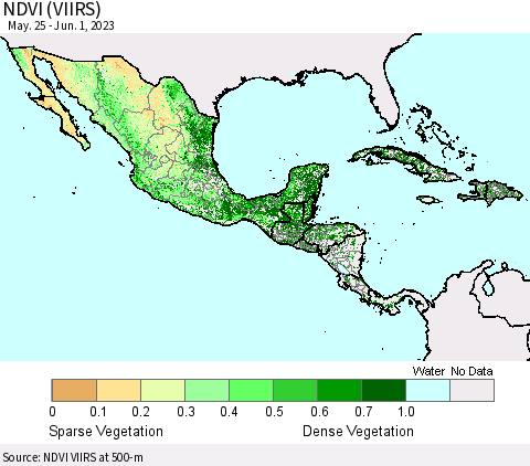 Mexico Central America and the Caribbean NDVI (VIIRS) Thematic Map For 5/25/2023 - 6/1/2023