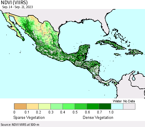 Mexico Central America and the Caribbean NDVI (VIIRS) Thematic Map For 9/14/2023 - 9/21/2023