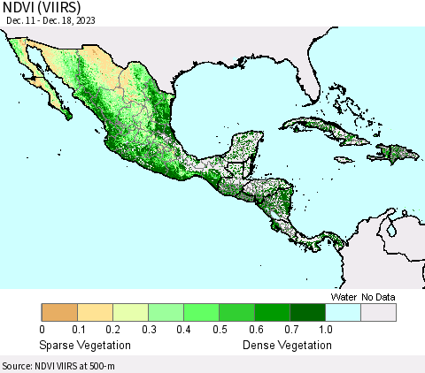 Mexico Central America and the Caribbean NDVI (VIIRS) Thematic Map For 12/11/2023 - 12/18/2023