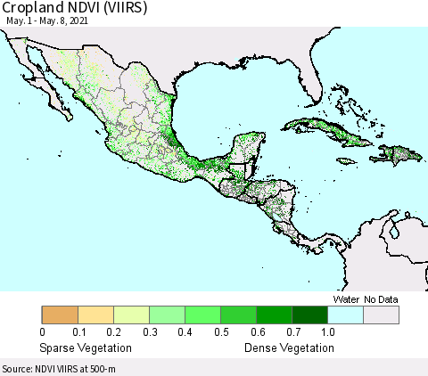 Mexico Central America and the Caribbean Cropland NDVI (VIIRS) Thematic Map For 5/1/2021 - 5/8/2021