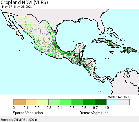 Mexico Central America and the Caribbean Cropland NDVI (VIIRS) Thematic Map For 5/17/2021 - 5/24/2021