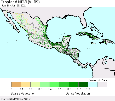 Mexico Central America and the Caribbean Cropland NDVI (VIIRS) Thematic Map For 6/18/2021 - 6/25/2021