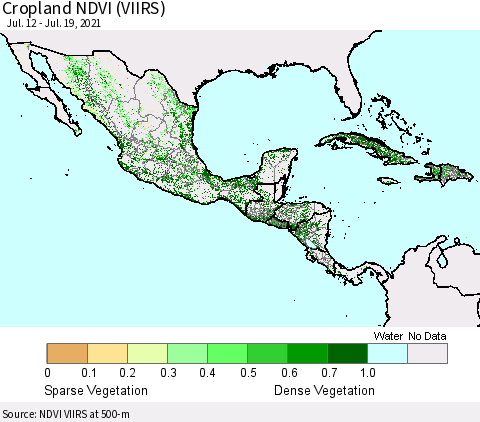 Mexico Central America and the Caribbean Cropland NDVI (VIIRS) Thematic Map For 7/12/2021 - 7/19/2021