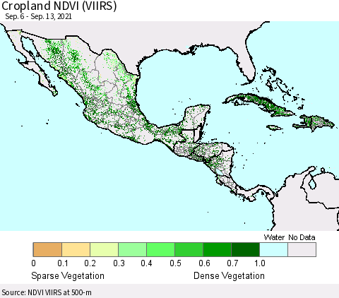 Mexico Central America and the Caribbean Cropland NDVI (VIIRS) Thematic Map For 9/6/2021 - 9/13/2021