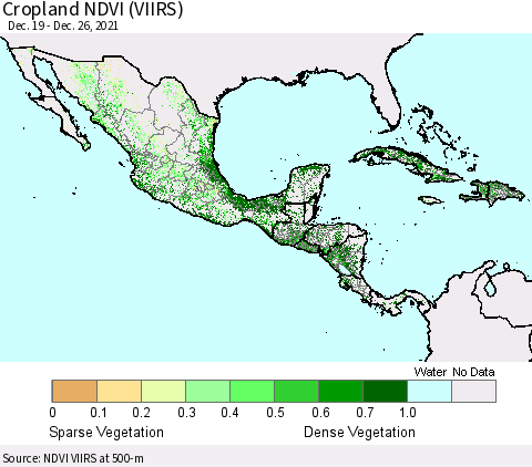 Mexico Central America and the Caribbean Cropland NDVI (VIIRS) Thematic Map For 12/19/2021 - 12/26/2021