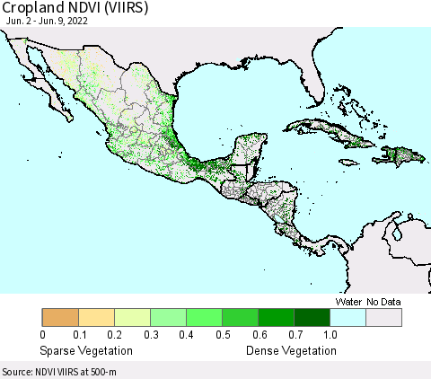 Mexico Central America and the Caribbean Cropland NDVI (VIIRS) Thematic Map For 6/2/2022 - 6/9/2022