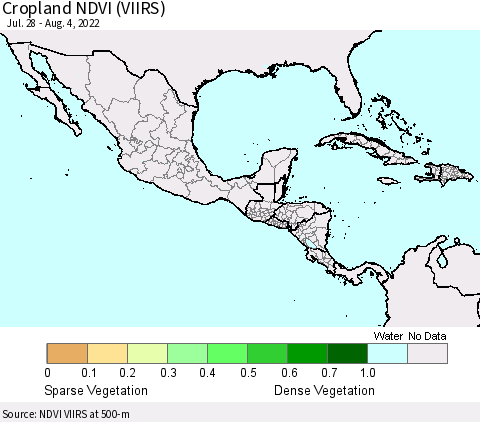 Mexico Central America and the Caribbean Cropland NDVI (VIIRS) Thematic Map For 7/28/2022 - 8/4/2022