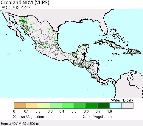 Mexico Central America and the Caribbean Cropland NDVI (VIIRS) Thematic Map For 8/5/2022 - 8/12/2022
