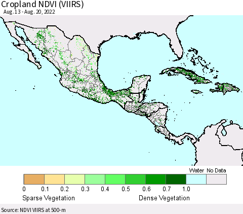 Mexico Central America and the Caribbean Cropland NDVI (VIIRS) Thematic Map For 8/13/2022 - 8/20/2022