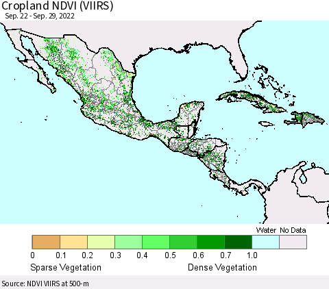 Mexico Central America and the Caribbean Cropland NDVI (VIIRS) Thematic Map For 9/22/2022 - 9/29/2022