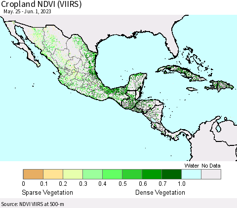 Mexico Central America and the Caribbean Cropland NDVI (VIIRS) Thematic Map For 5/25/2023 - 6/1/2023