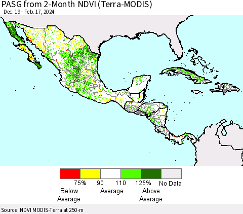 Mexico Central America and the Caribbean PASG from 2-Month NDVI (Terra-MODIS) Thematic Map For 2/10/2024 - 2/17/2024