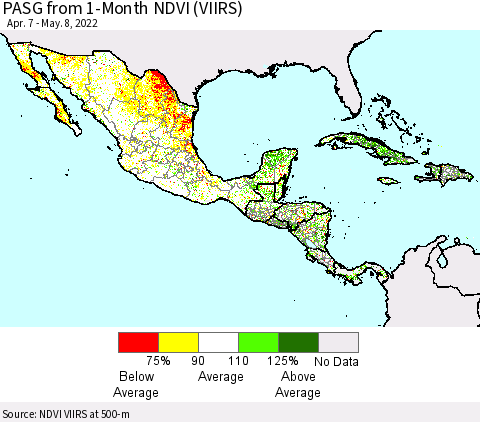 Mexico Central America and the Caribbean PASG from 1-Month NDVI (VIIRS) Thematic Map For 5/1/2022 - 5/8/2022