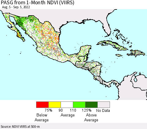 Mexico Central America and the Caribbean PASG from 1-Month NDVI (VIIRS) Thematic Map For 8/29/2022 - 9/5/2022