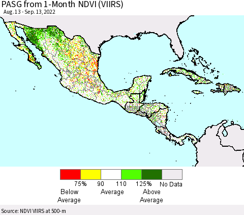 Mexico Central America and the Caribbean PASG from 1-Month NDVI (VIIRS) Thematic Map For 9/6/2022 - 9/13/2022