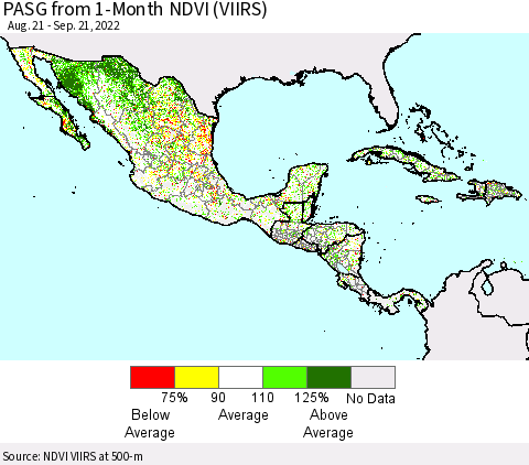 Mexico Central America and the Caribbean PASG from 1-Month NDVI (VIIRS) Thematic Map For 9/14/2022 - 9/21/2022