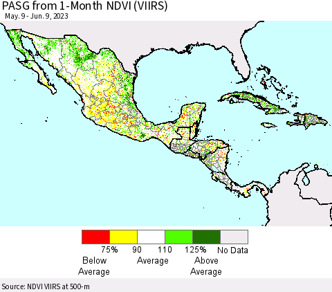 Mexico Central America and the Caribbean PASG from 1-Month NDVI (VIIRS) Thematic Map For 6/2/2023 - 6/9/2023