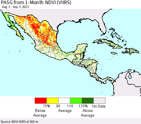 Mexico Central America and the Caribbean PASG from 1-Month NDVI (VIIRS) Thematic Map For 8/29/2023 - 9/5/2023