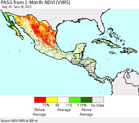 Mexico Central America and the Caribbean PASG from 1-Month NDVI (VIIRS) Thematic Map For 9/22/2023 - 9/29/2023