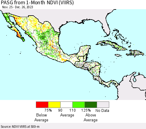 Mexico Central America and the Caribbean PASG from 1-Month NDVI (VIIRS) Thematic Map For 12/19/2023 - 12/26/2023