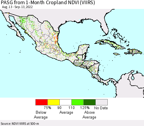 Mexico Central America and the Caribbean PASG from 1-Month Cropland NDVI (VIIRS) Thematic Map For 9/6/2022 - 9/13/2022