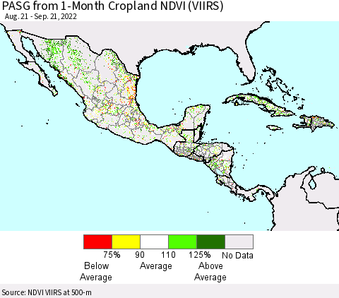 Mexico Central America and the Caribbean PASG from 1-Month Cropland NDVI (VIIRS) Thematic Map For 9/14/2022 - 9/21/2022