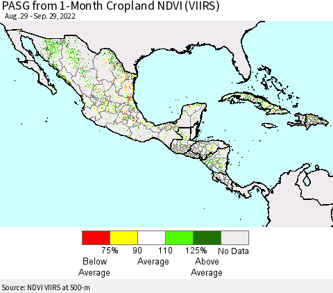 Mexico Central America and the Caribbean PASG from 1-Month Cropland NDVI (VIIRS) Thematic Map For 9/22/2022 - 9/29/2022