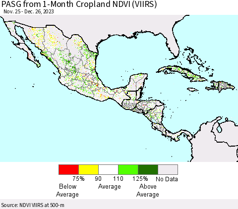 Mexico Central America and the Caribbean PASG from 1-Month Cropland NDVI (VIIRS) Thematic Map For 12/19/2023 - 12/26/2023