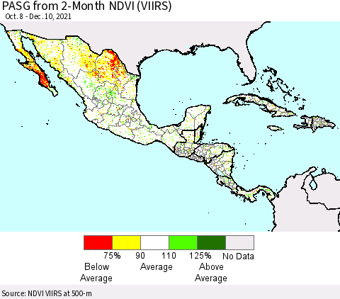 Mexico Central America and the Caribbean PASG from 2-Month NDVI (VIIRS) Thematic Map For 12/3/2021 - 12/10/2021