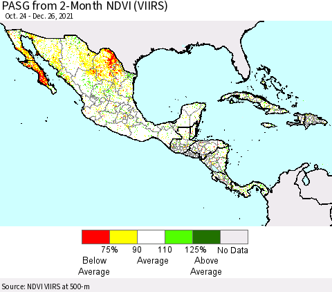 Mexico Central America and the Caribbean PASG from 2-Month NDVI (VIIRS) Thematic Map For 12/19/2021 - 12/26/2021