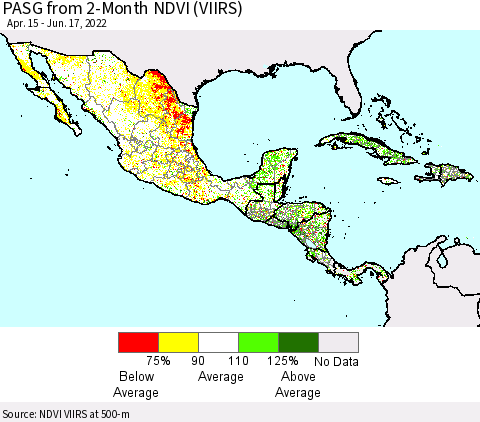 Mexico Central America and the Caribbean PASG from 2-Month NDVI (VIIRS) Thematic Map For 6/10/2022 - 6/17/2022