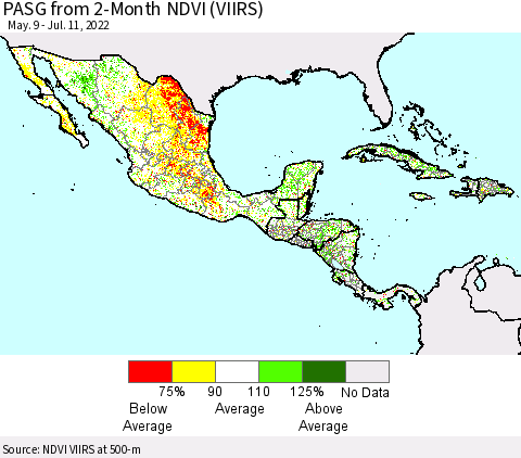 Mexico Central America and the Caribbean PASG from 2-Month NDVI (VIIRS) Thematic Map For 7/4/2022 - 7/11/2022