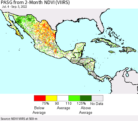 Mexico Central America and the Caribbean PASG from 2-Month NDVI (VIIRS) Thematic Map For 8/29/2022 - 9/5/2022