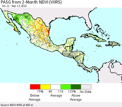 Mexico Central America and the Caribbean PASG from 2-Month NDVI (VIIRS) Thematic Map For 9/6/2022 - 9/13/2022