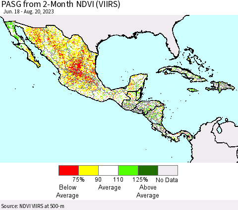 Mexico Central America and the Caribbean PASG from 2-Month NDVI (VIIRS) Thematic Map For 8/13/2023 - 8/20/2023