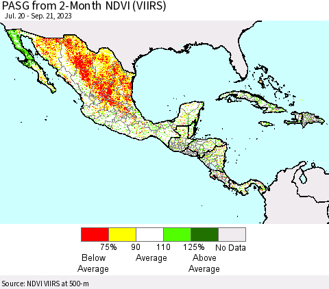 Mexico Central America and the Caribbean PASG from 2-Month NDVI (VIIRS) Thematic Map For 9/14/2023 - 9/21/2023