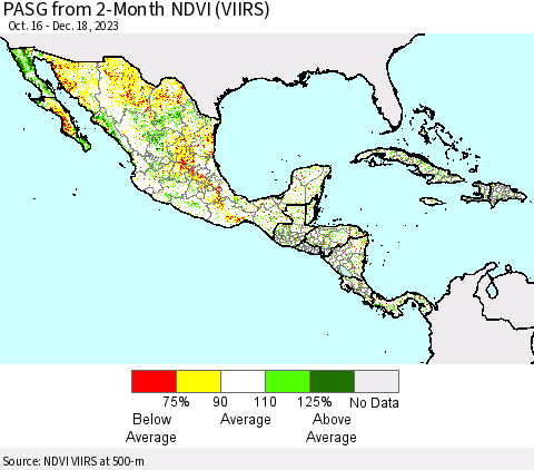 Mexico Central America and the Caribbean PASG from 2-Month NDVI (VIIRS) Thematic Map For 12/11/2023 - 12/18/2023