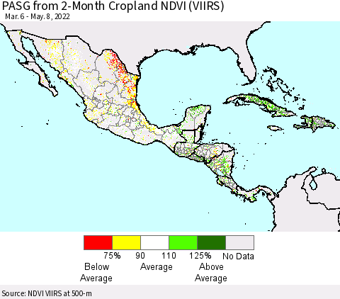 Mexico Central America and the Caribbean PASG from 2-Month Cropland NDVI (VIIRS) Thematic Map For 5/1/2022 - 5/8/2022